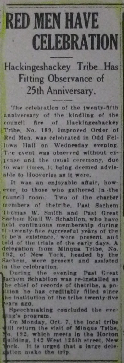 Hackensack Locals August 8 1917 Hackingeshackey Tribe